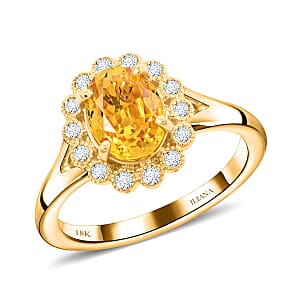 Iliana 18K Yellow Gold AAA Yellow Sapphire and G-H SI Diamond Floral Ring (Size 10.5) 4.25 Grams 1.75 ctw