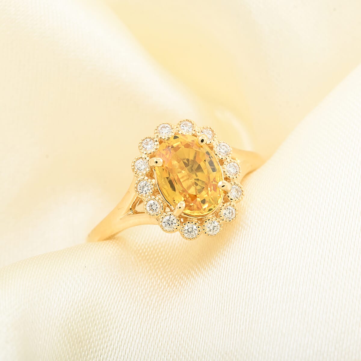 Iliana 18K Yellow Gold AAA Yellow Sapphire and G-H SI Diamond Floral Ring (Size 11.0) 4.25 Grams 1.75 ctw image number 1