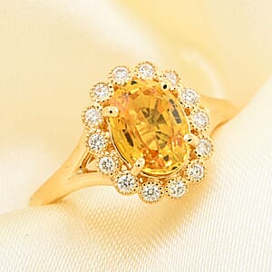 Iliana 18K Yellow Gold AAA Yellow Sapphire and G-H SI Diamond Floral Ring (Size 5.0) 4.25 Grams 1.75 ctw