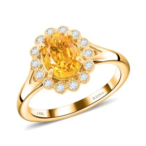 Doorbuster Iliana 18K Yellow Gold AAA Yellow Sapphire, Diamond (G-H, SI) (0.18 cts) Floral Ring (Size 6.0) (4.25 g) 1.75 ctw