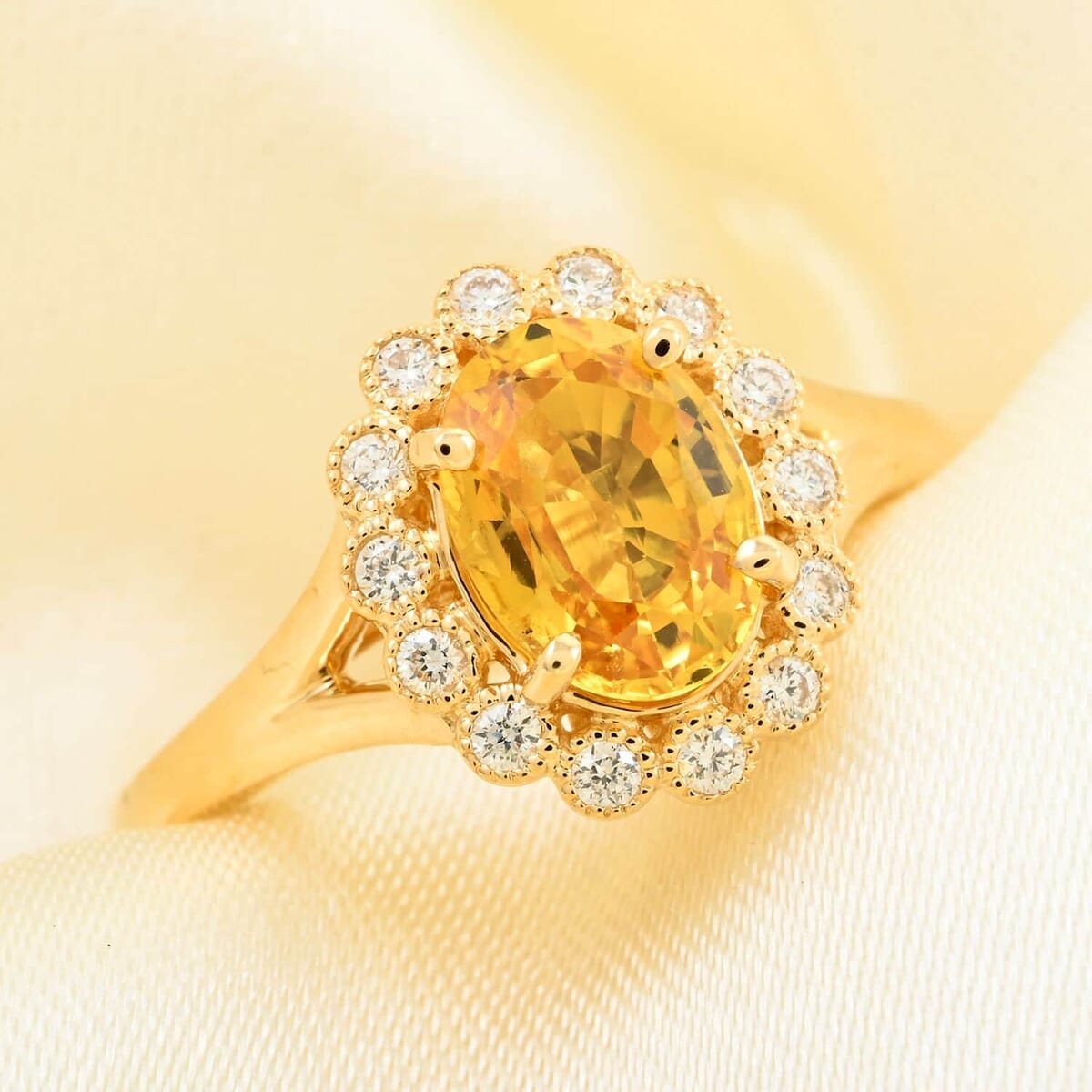 Iliana 18K Yellow Gold AAA Yellow Sapphire and G-H SI Diamond Floral Ring (Size 9.0) 4.25 Grams 1.75 ctw image number 1