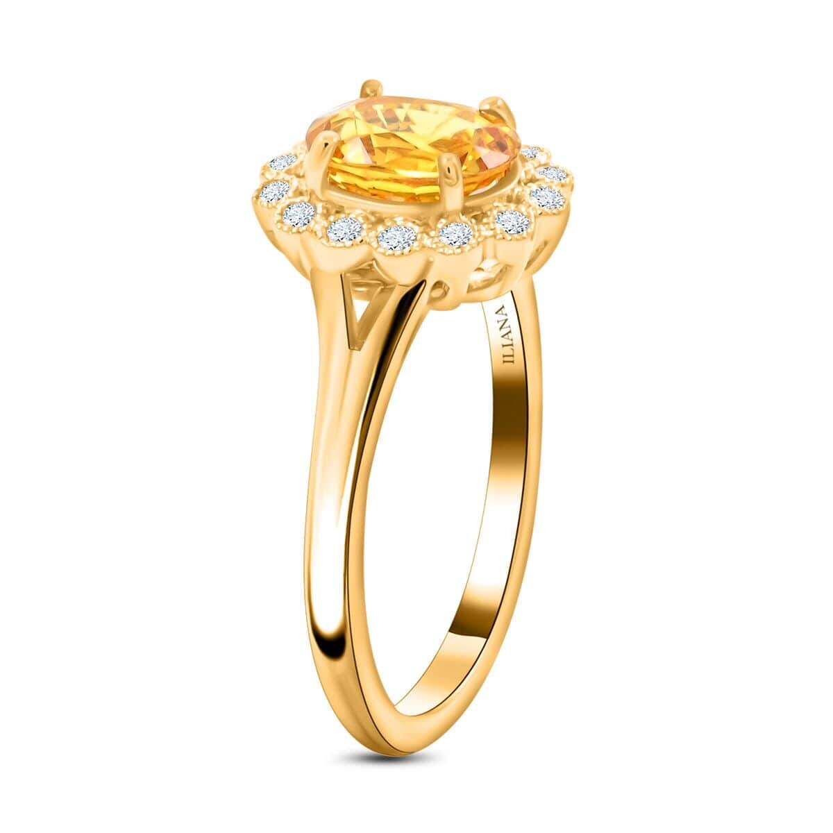 Iliana 18K Yellow Gold AAA Yellow Sapphire and G-H SI Diamond Floral Ring (Size 9.0) 4.25 Grams 1.75 ctw image number 3