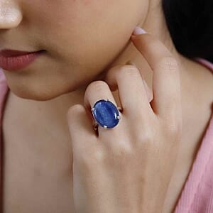Kashmir Kyanite 16.78 ctw Ring in Platinum Over Sterling Silver (Size 9)