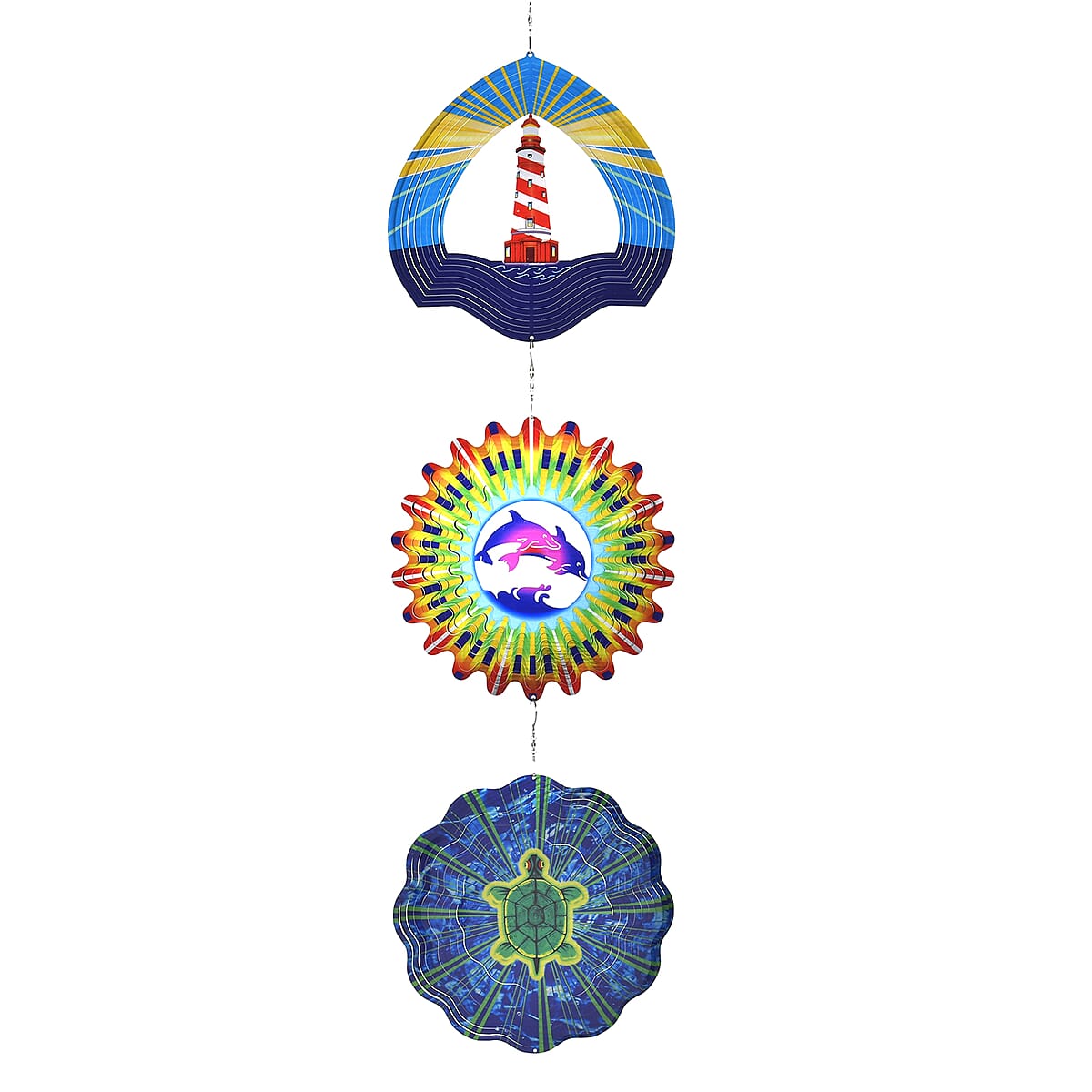 Set of 3 Decoration Dolphin and Turtle Wind Spinner - Blue image number 1