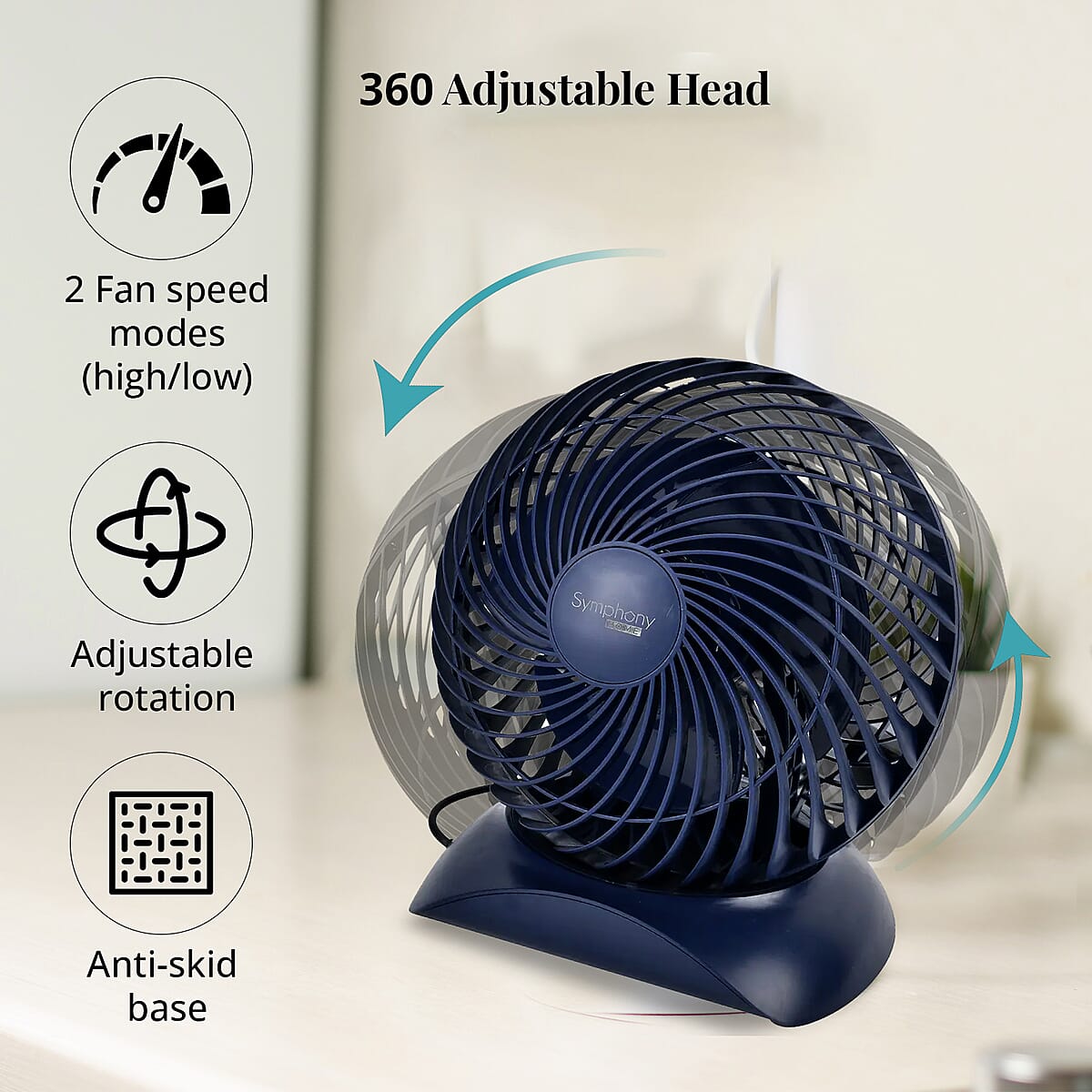 Symphony Home USB Blue Portable Desk Fan with Two Speed (5V) (8) image number 2
