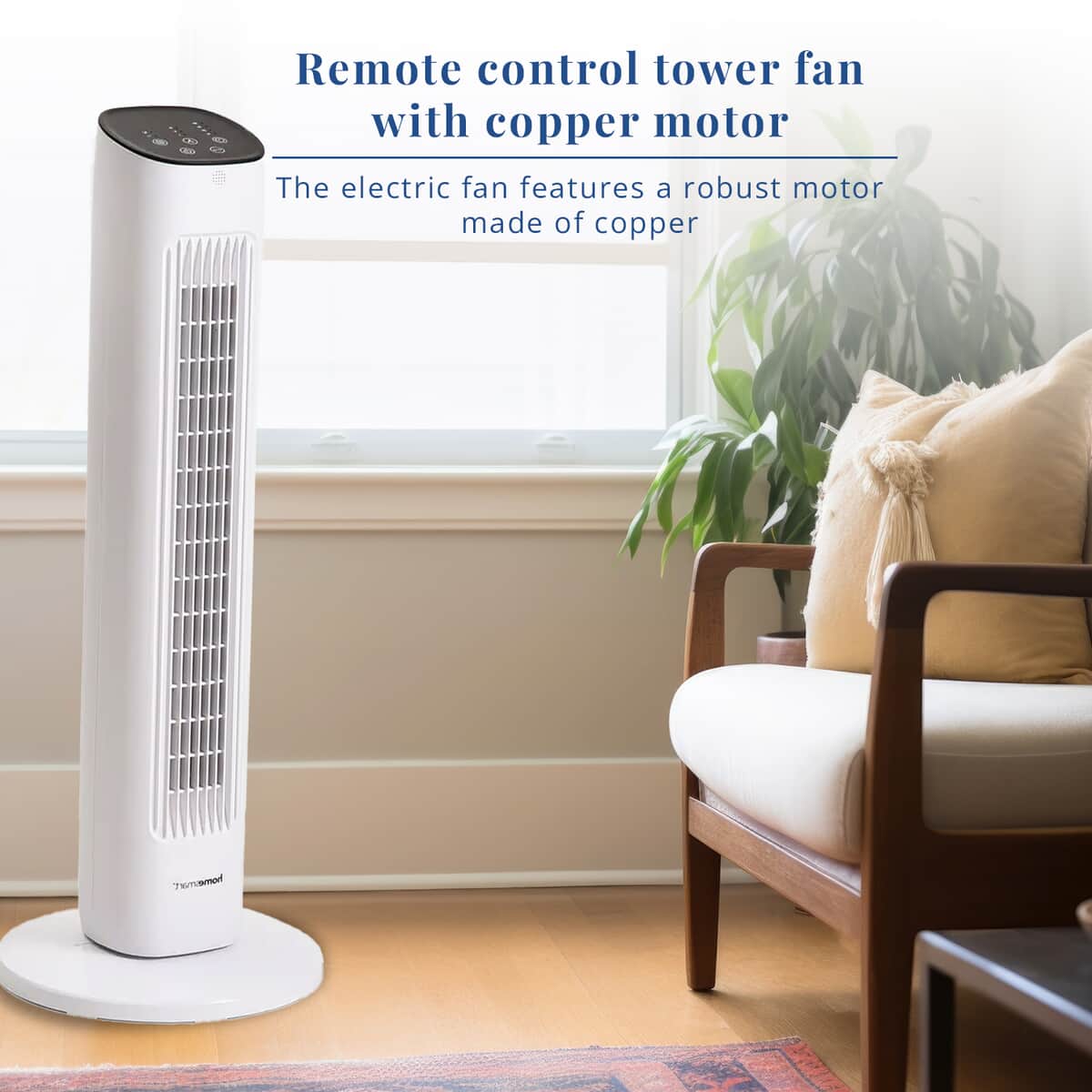 Remote Control Tower Fan with Copper Motor in 2 Modes & 3 Speed - White (11.8"x11.8"x30.7") image number 4