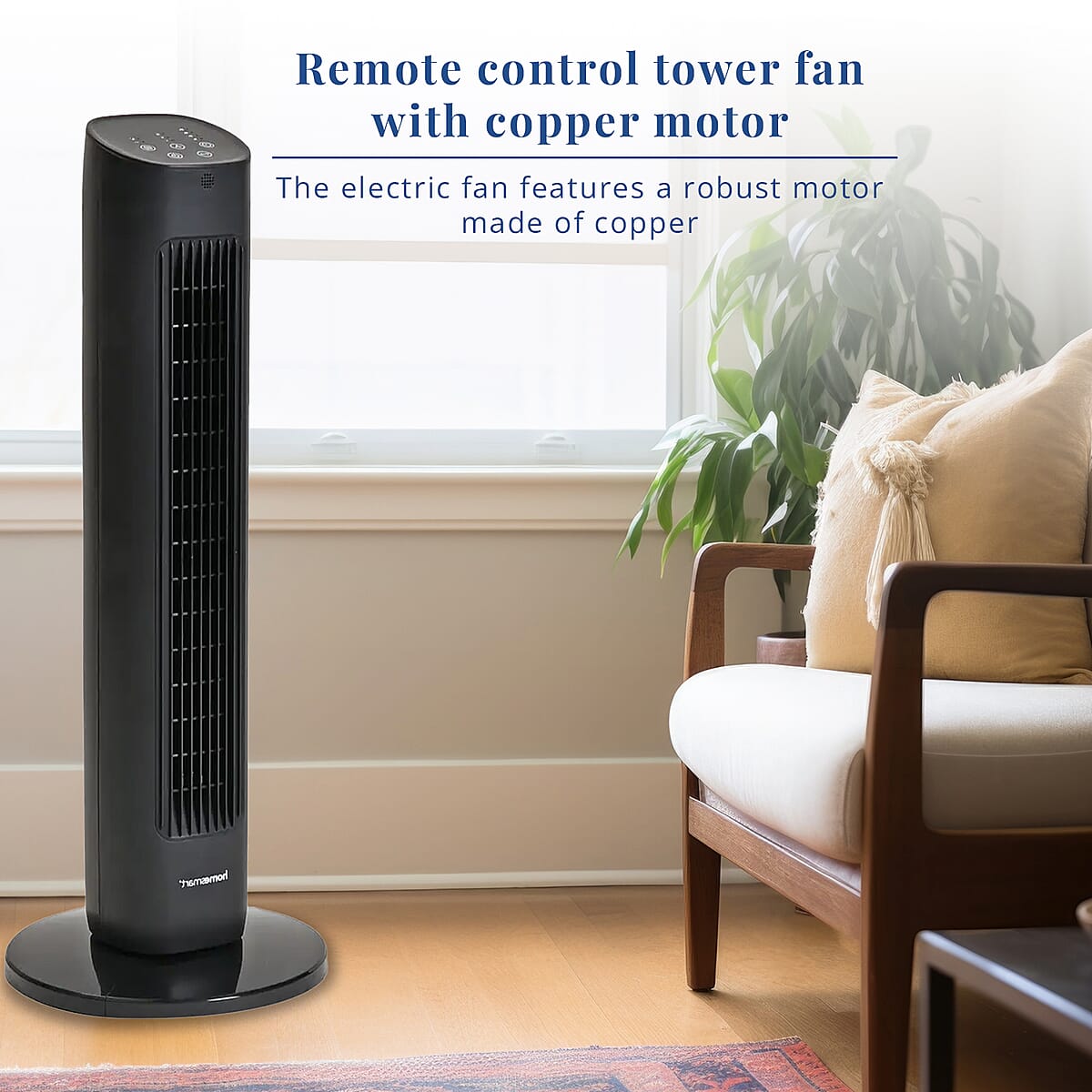Homesmart Remote Control Tower Fan with Copper Motor in 2 Modes & 3 Speed - Black image number 4