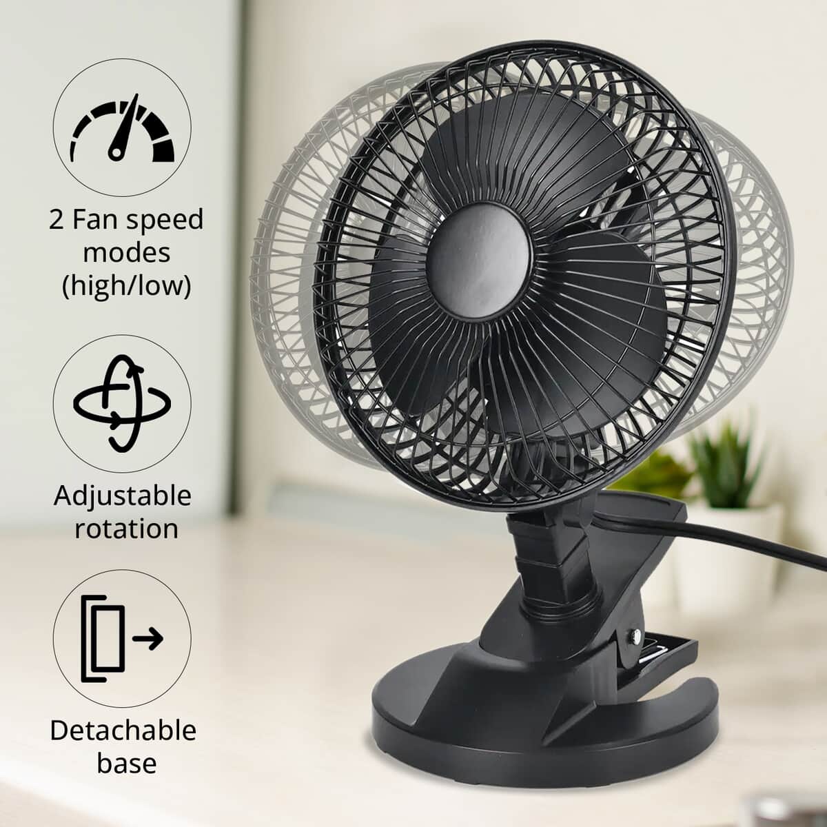 Black Portable Lightweight Fan with 2 Speed Low & High (Voltage: 0.35A, 18W) (7.48"x7.59"x11.10") image number 4
