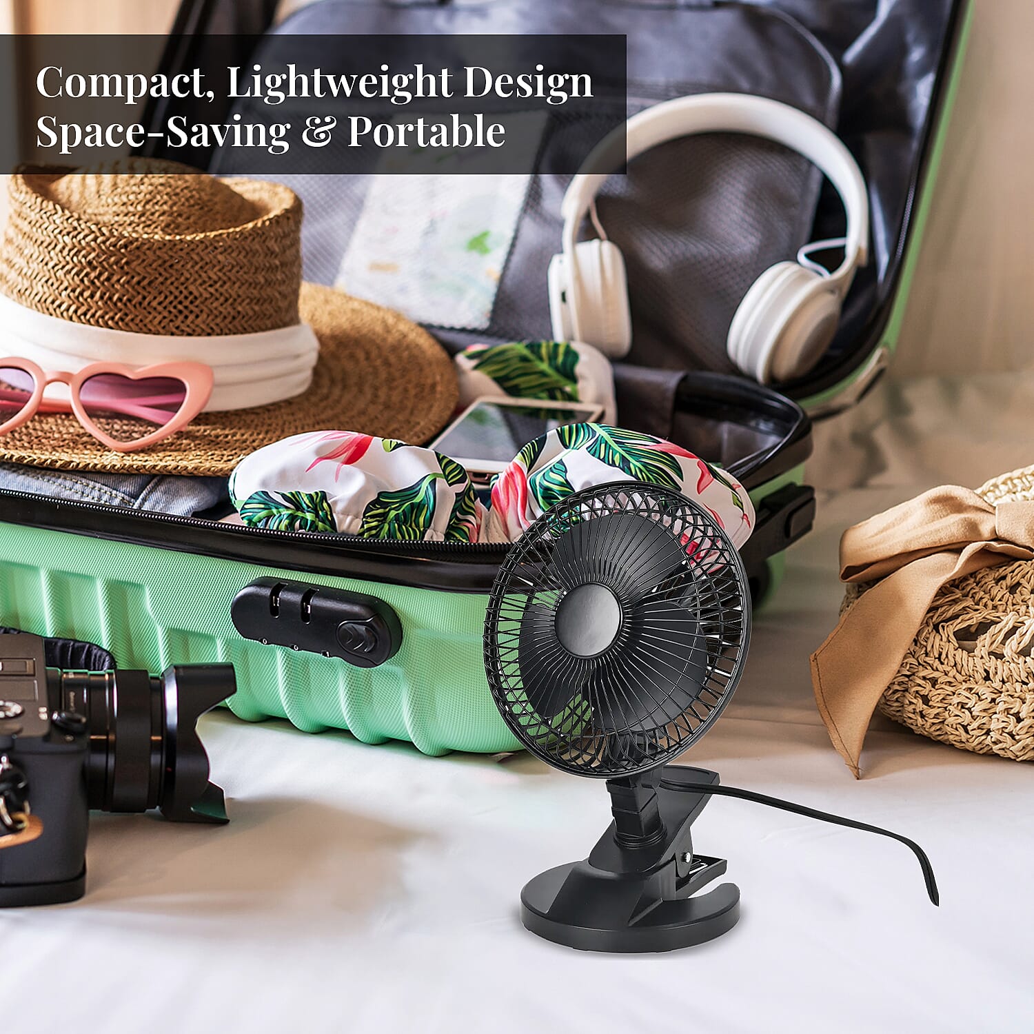 Black Portable Lightweight Fan with 2 Speed Low & High (Voltage: 0.35A, 18W)