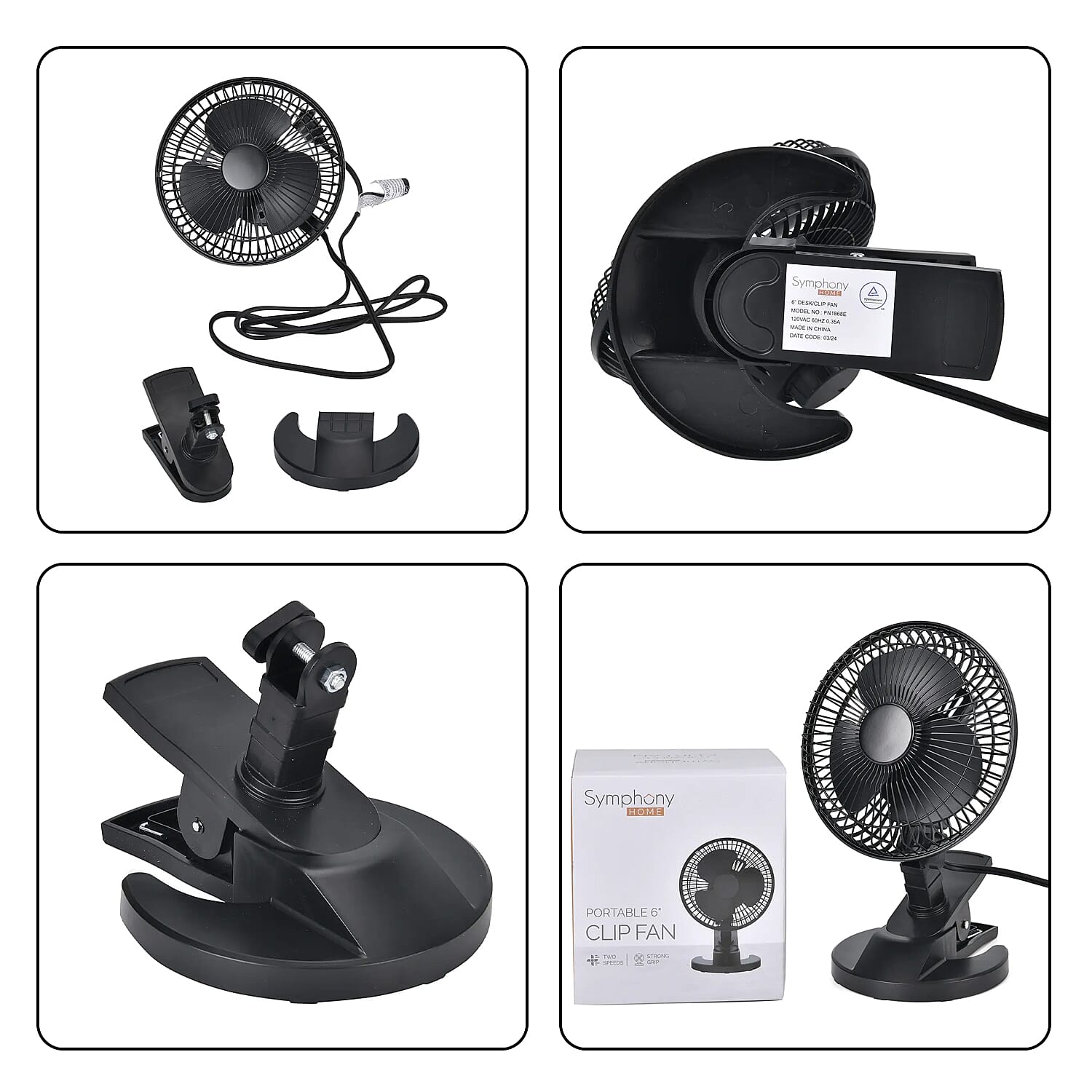 Black Portable Lightweight Fan with 2 Speed Low & High (Voltage: 0.35A, 18W)