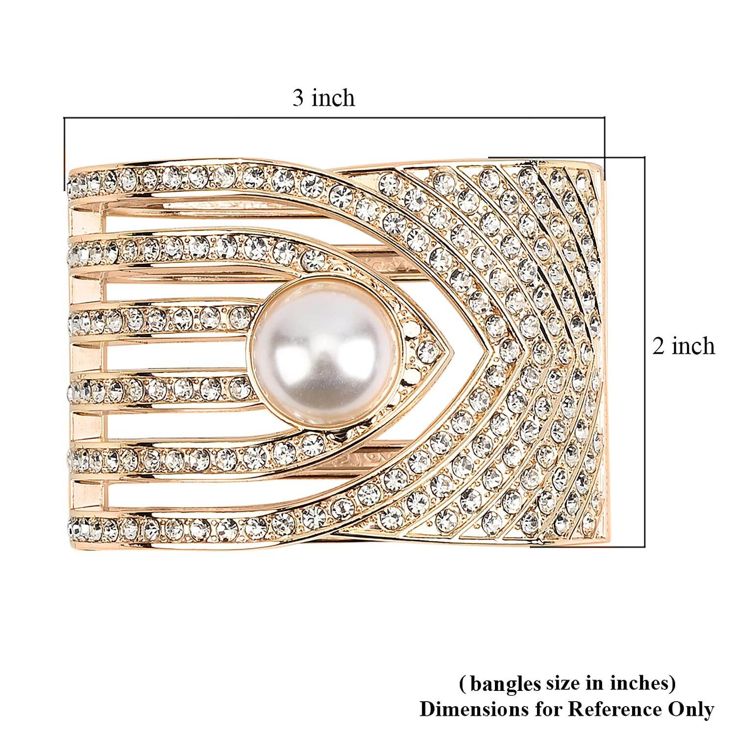 Simulated Pearl and White Austrian Crystal Bangle Bracelet in Goldtone (6.25 In)
