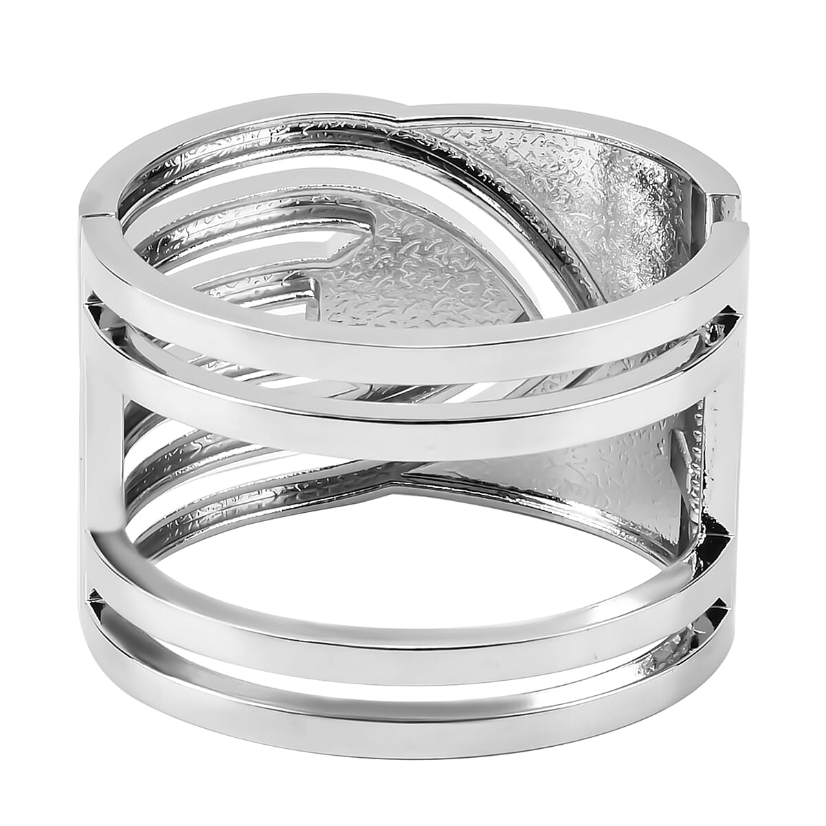 Simulated Pearl, White Austrian Crystal Bangle Bracelet in Silvertone (6.25 In) image number 4