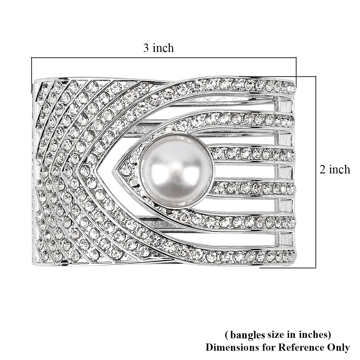 Simulated Pearl, White Austrian Crystal Bangle Bracelet in Silvertone (6.25 In) image number 5