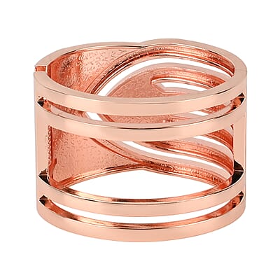 Simulated Pearl, White Austrian Crystal Bangle Bracelet in Rosetone (6.25 In)