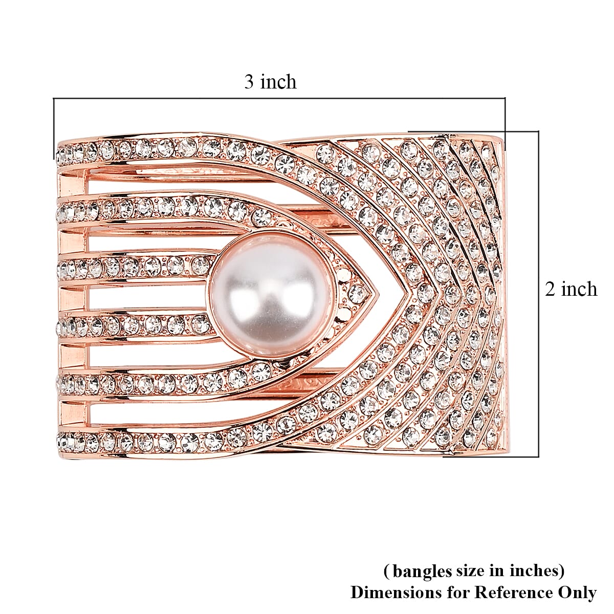 Simulated Pearl, White Austrian Crystal Bangle Bracelet in Rosetone (6.25 In) image number 5