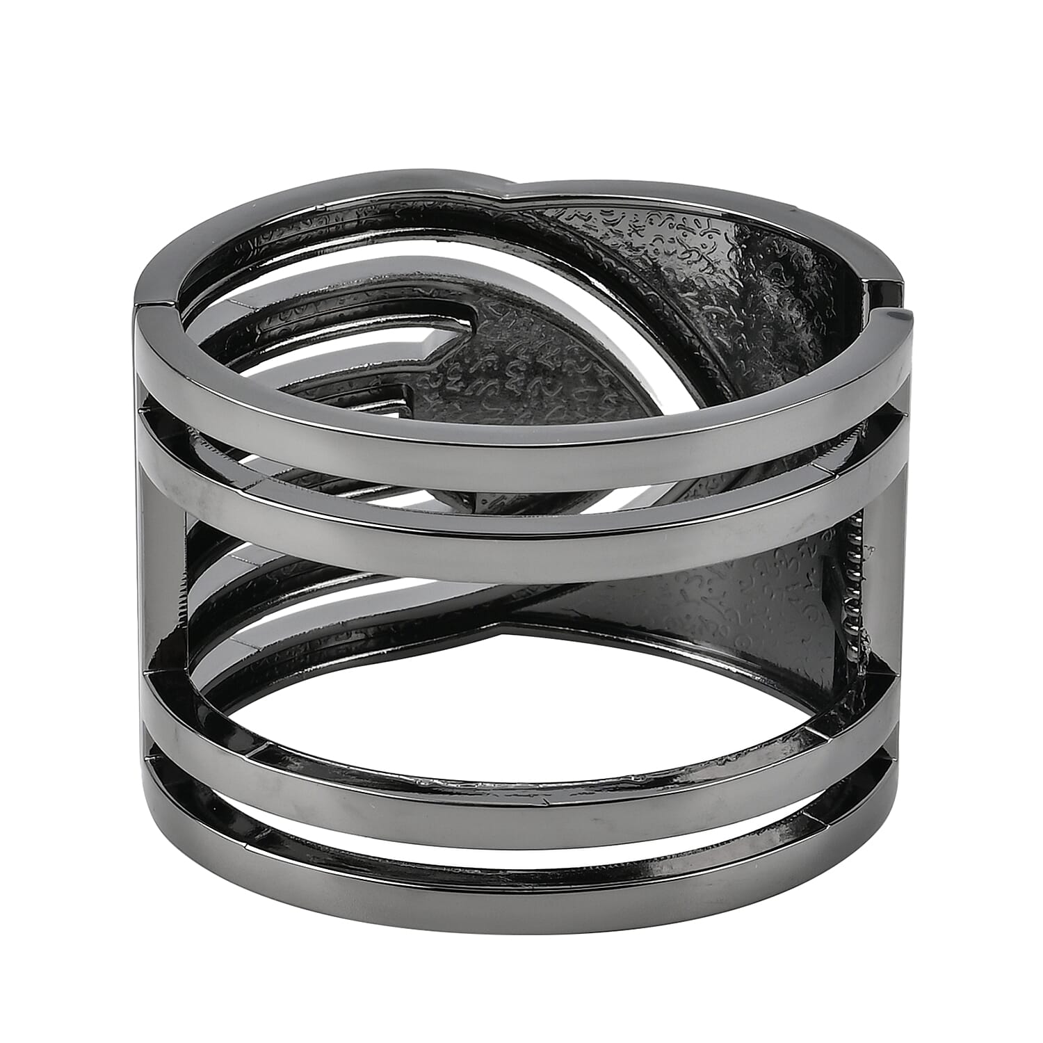 Simulated Pearl, White Austrian Crystal Bangle Bracelet in Dark Silvertone (6.25 In)