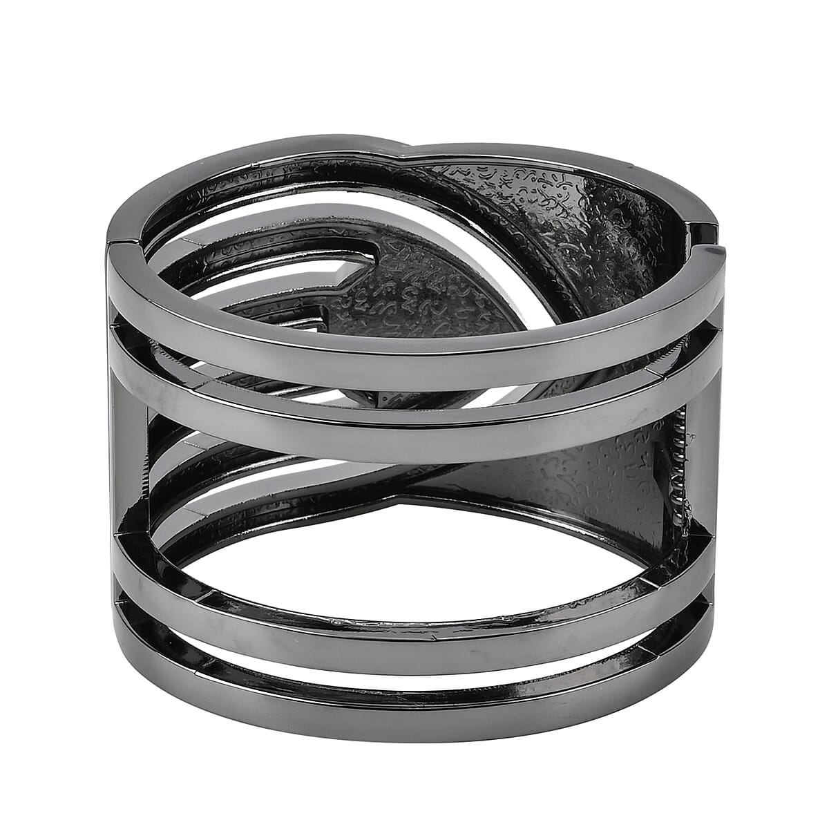 Simulated Pearl, White Austrian Crystal Bangle Bracelet in Dark Silvertone (6.25 In) image number 4