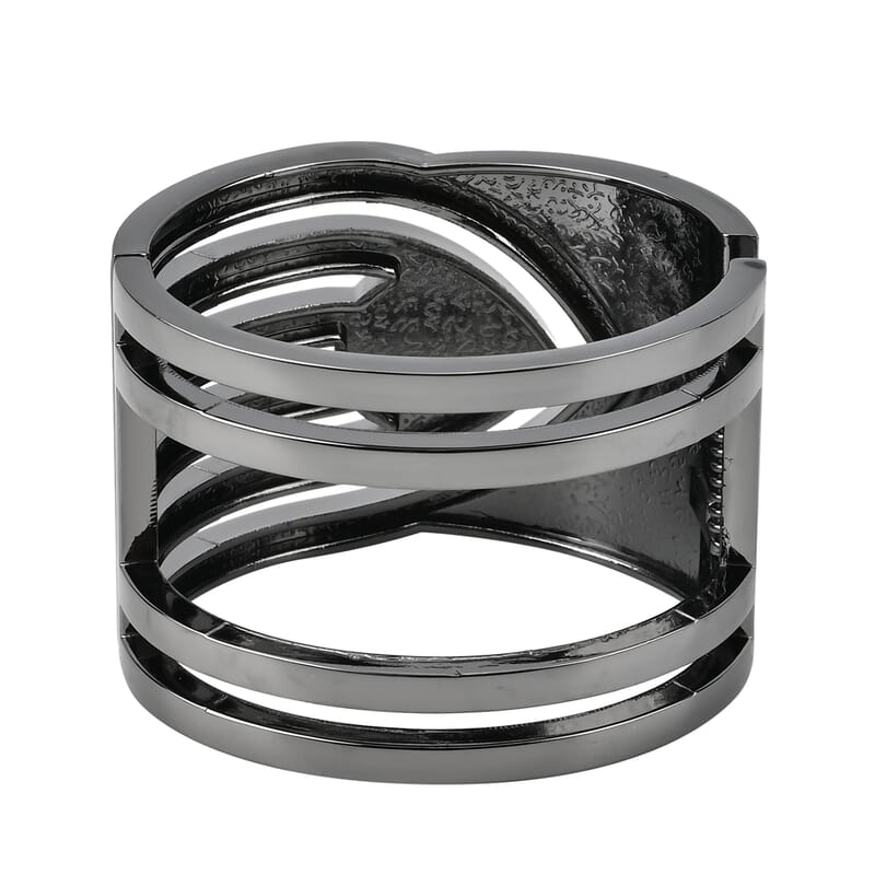 Simulated Pearl, White Austrian Crystal Bangle Bracelet in Dark Silvertone (6.25 In)
