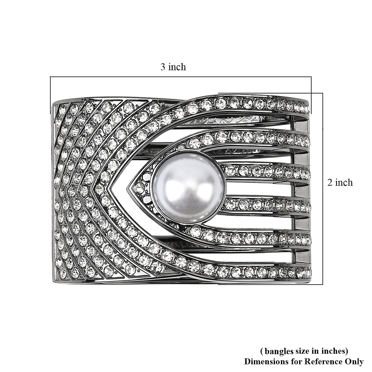 Simulated Pearl, White Austrian Crystal Bangle Bracelet in Dark Silvertone (6.25 In) image number 5