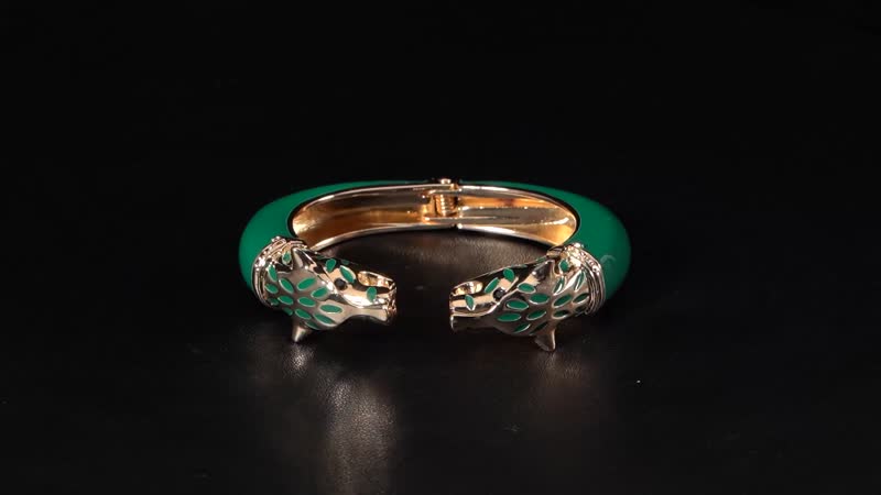 Black Austrian Crystal, Green Enameled Bangle Bracelet (6.50 In)