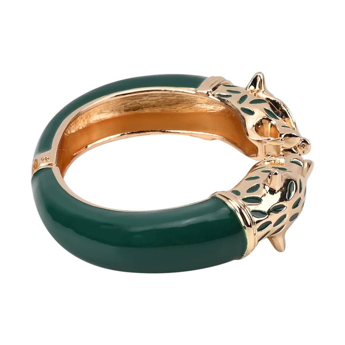 Black Austrian Crystal and Green Enameled Bangle Bracelet (6.50 In) in Goldtone image number 3