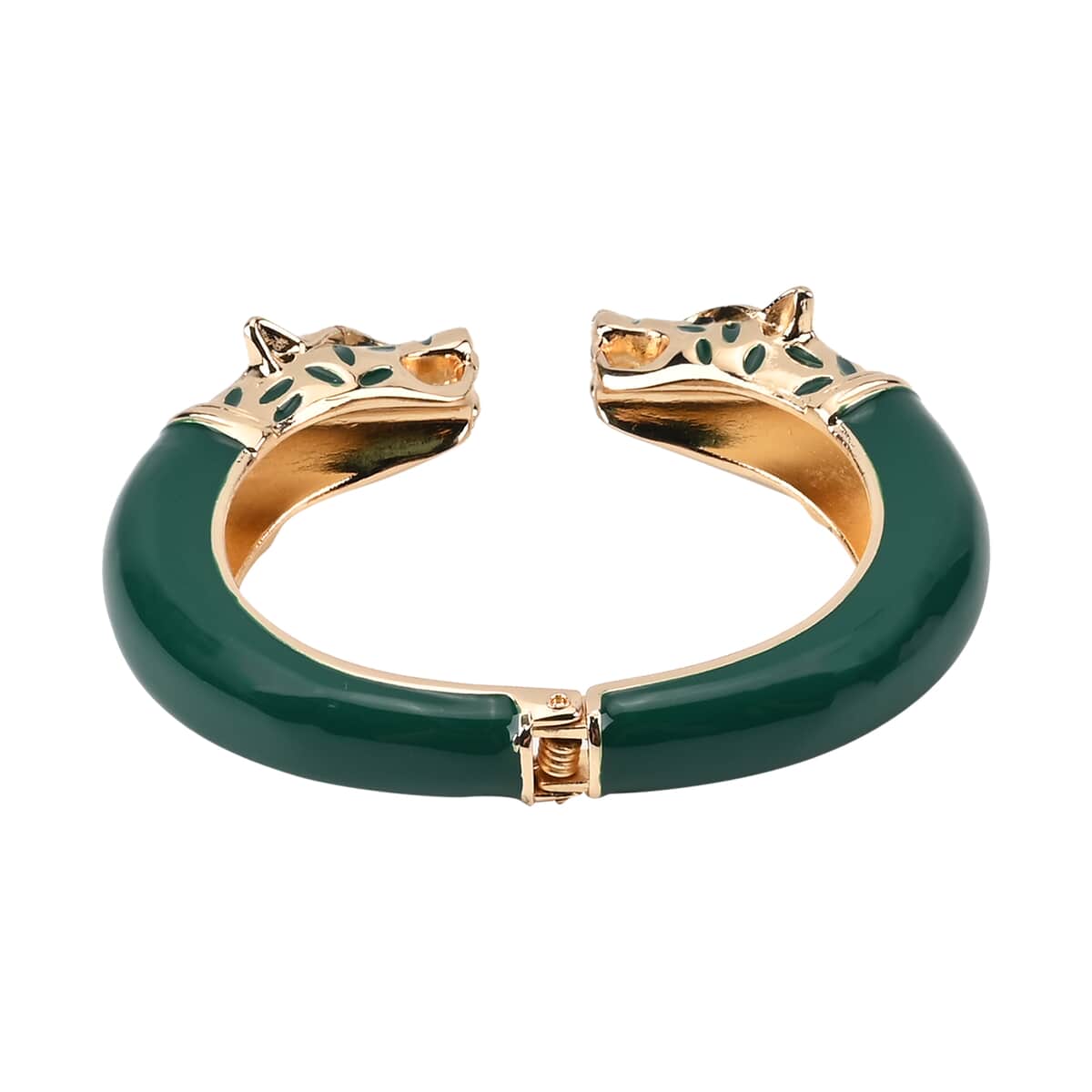 Black Austrian Crystal and Green Enameled Bangle Bracelet (6.50 In) in Goldtone image number 4