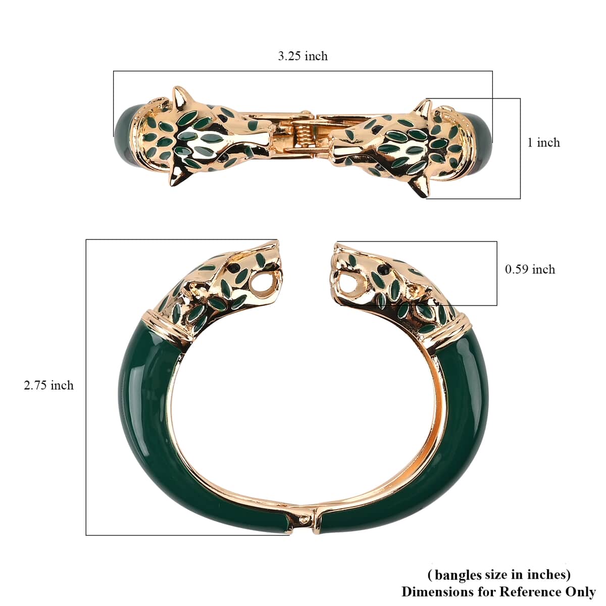 Black Austrian Crystal and Green Enameled Bangle Bracelet (6.50 In) in Goldtone image number 5