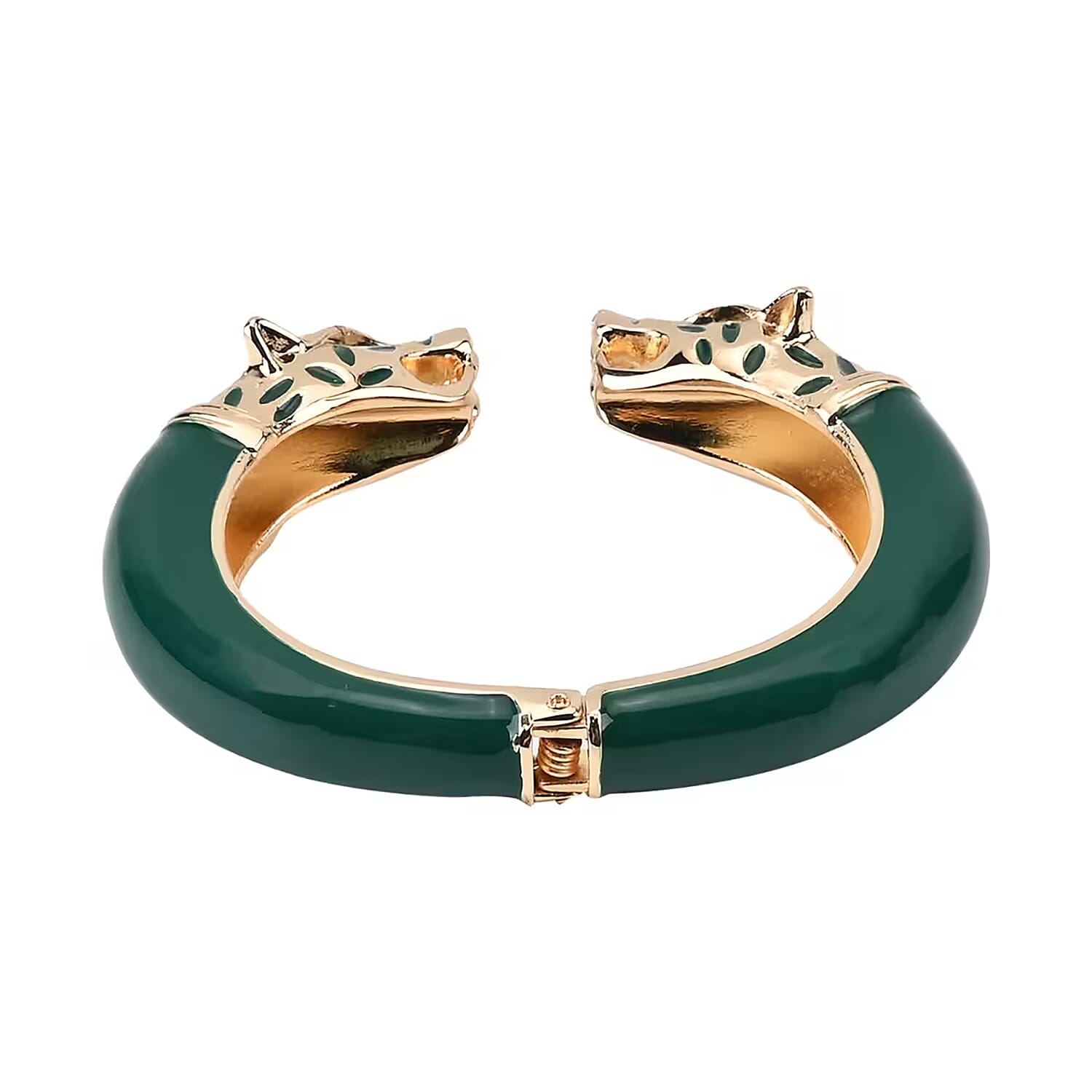 Black Austrian Crystal and Green Enameled Bangle Bracelet in Goldtone (6.50 In)
