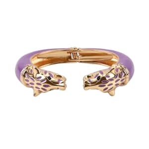 Black Austrian Crystal and Purple Enameled Bangle Bracelet in Goldtone (6.50 In)