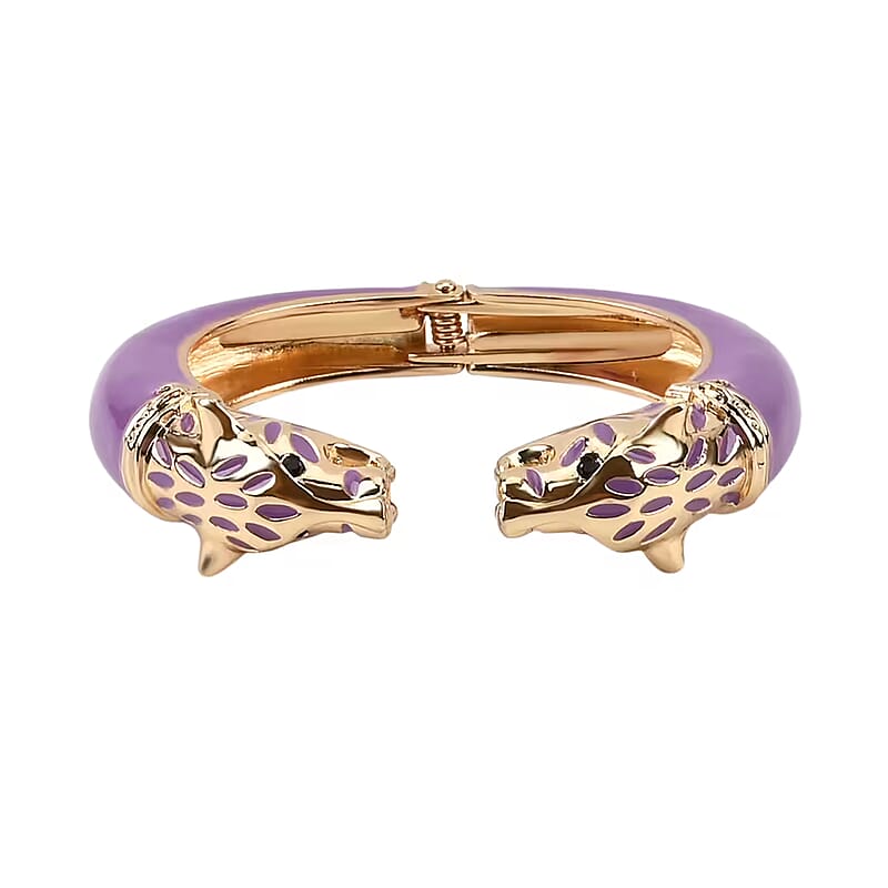 Black Austrian Crystal and Purple Enameled Bangle Bracelet in Goldtone (6.50 In)