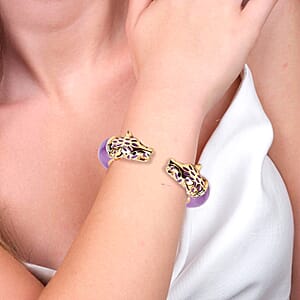 Black Austrian Crystal and Purple Enameled Bangle Bracelet in Goldtone (6.50 In)