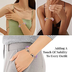 Black Austrian Crystal and Purple Enameled Bangle Bracelet in Goldtone (6.50 In)