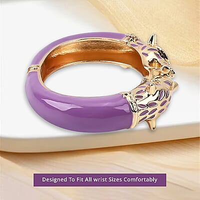 Black Austrian Crystal and Purple Enameled Bangle Bracelet in Goldtone (6.50 In)