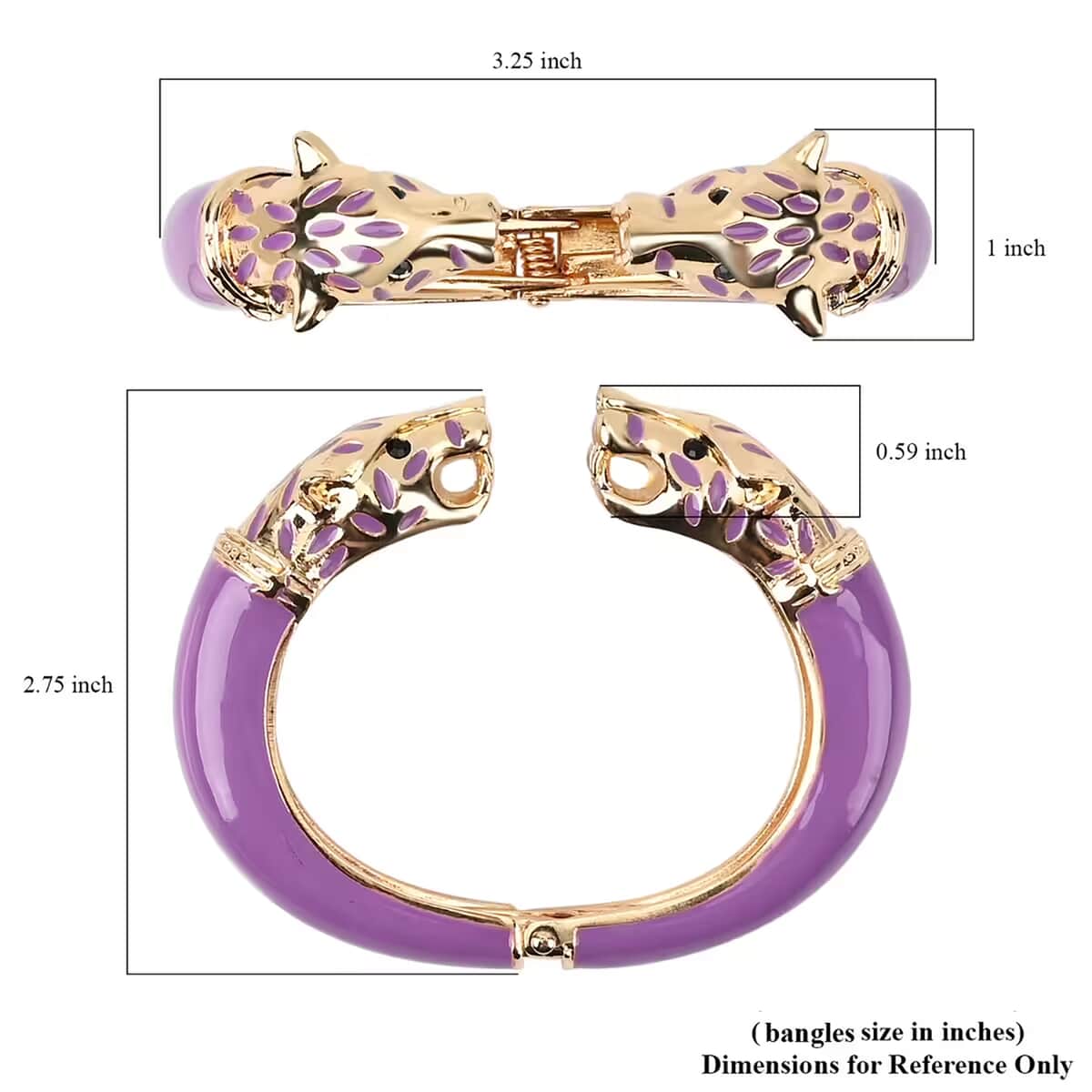 Black Austrian Crystal and Purple Enameled Bangle Bracelet in Goldtone (6.50 In) image number 6