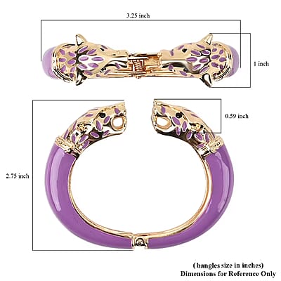 Black Austrian Crystal and Purple Enameled Bangle Bracelet in Goldtone (6.50 In)