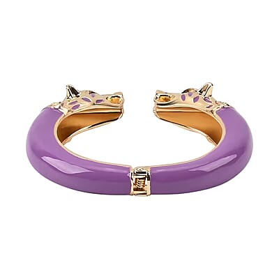 Black Austrian Crystal and Purple Enameled Bangle Bracelet in Goldtone (6.50 In)