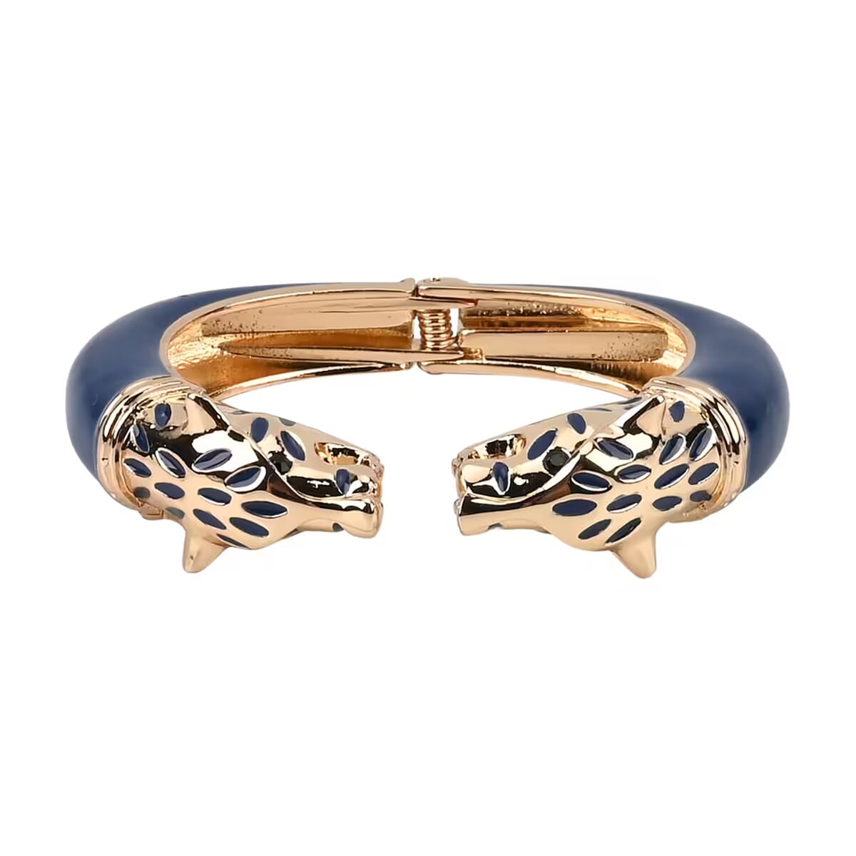 Black Austrian Crystal and Blue Enameled Bangle Bracelet in Goldtone (6.50 In) image number 0