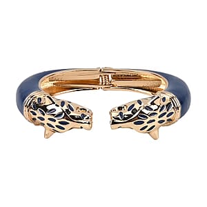 Black Austrian Crystal and Blue Enameled Bangle Bracelet in Goldtone (6.50 In)