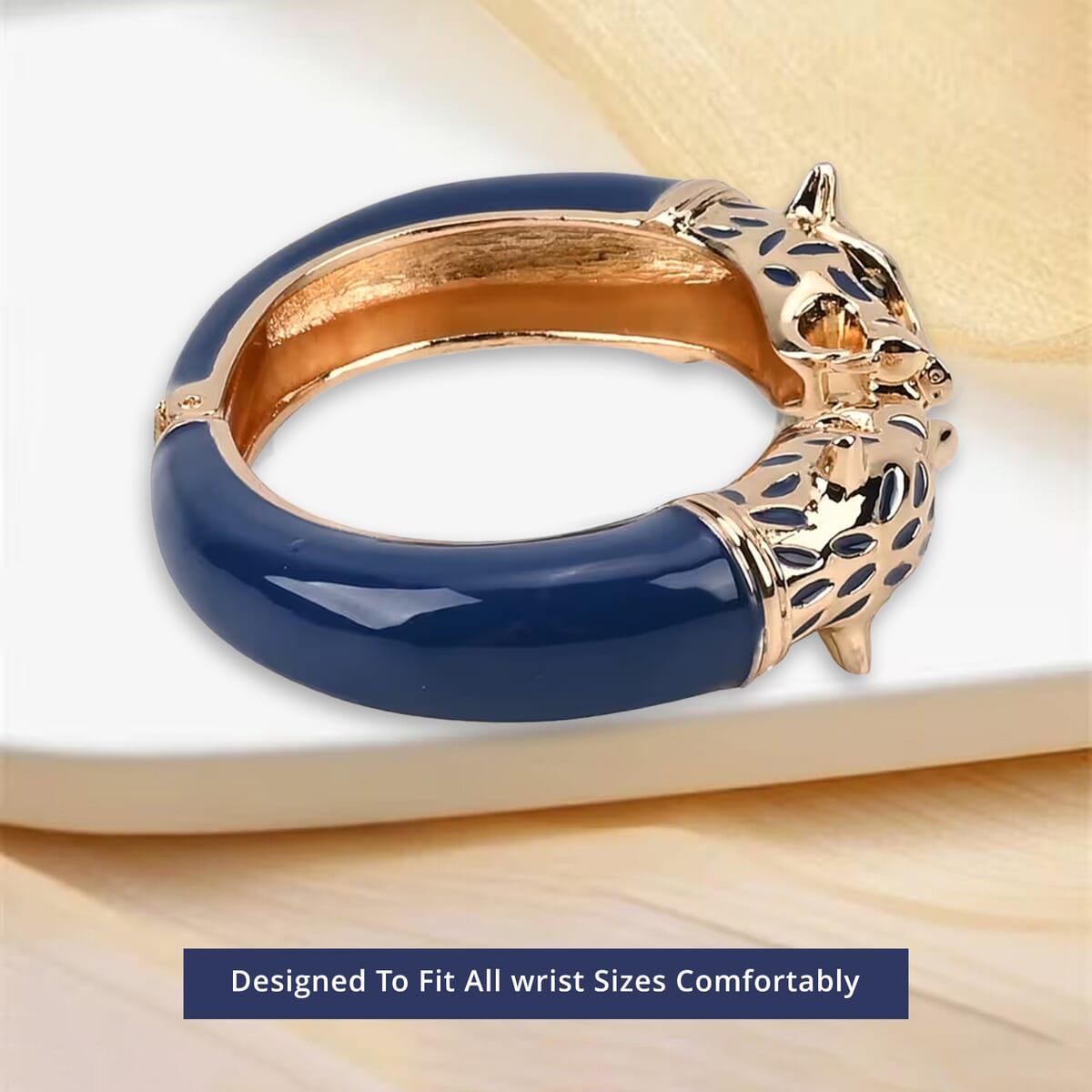 Black Austrian Crystal and Blue Enameled Bangle Bracelet in Goldtone (6.50 In) image number 4