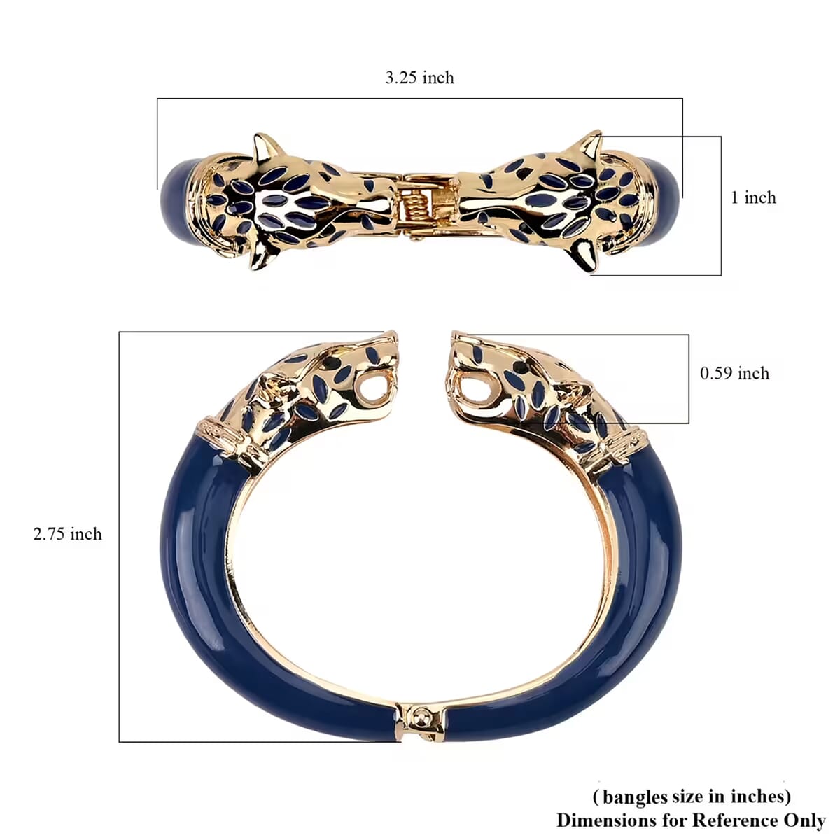 Black Austrian Crystal and Blue Enameled Bangle Bracelet in Goldtone (6.50 In) image number 6