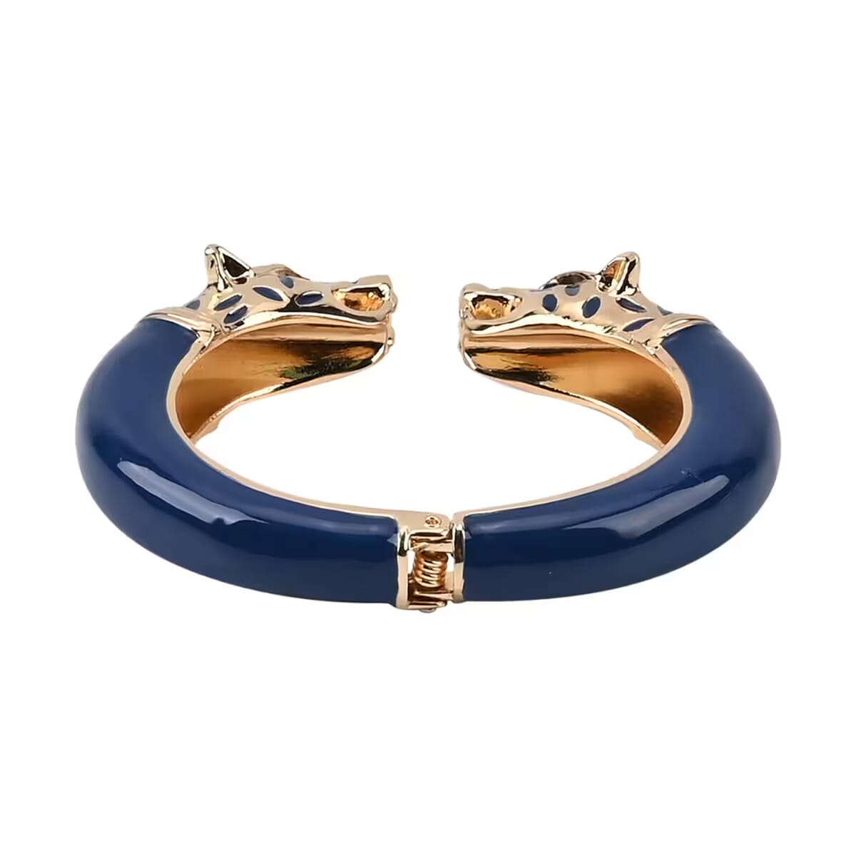 Black Austrian Crystal and Blue Enameled Bangle Bracelet in Goldtone (6.50 In) image number 7