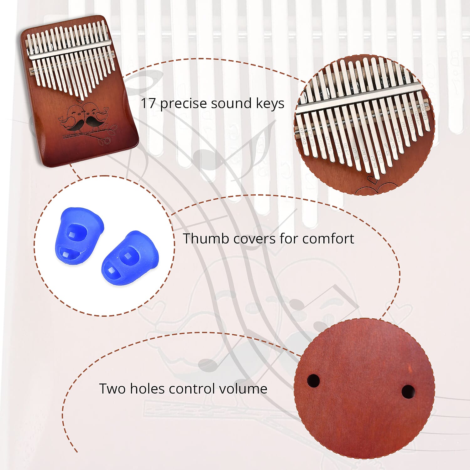 Kalimba- 17 Sound Thumb Piano - Brown
