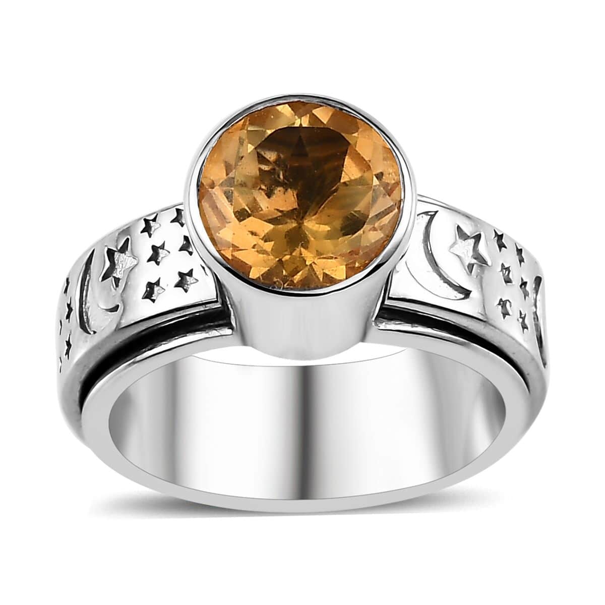 Brazilian Citrine Spinner Ring in Platinum Over Sterling Silver (Size 10.0) 1.85 ctw image number 0