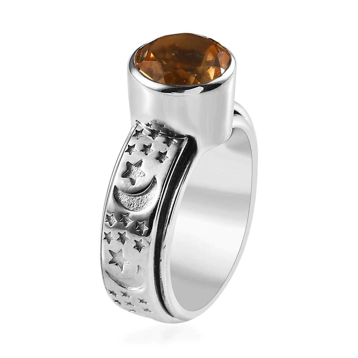 Brazilian Citrine Spinner Ring in Platinum Over Sterling Silver (Size 10.0) 1.85 ctw image number 3