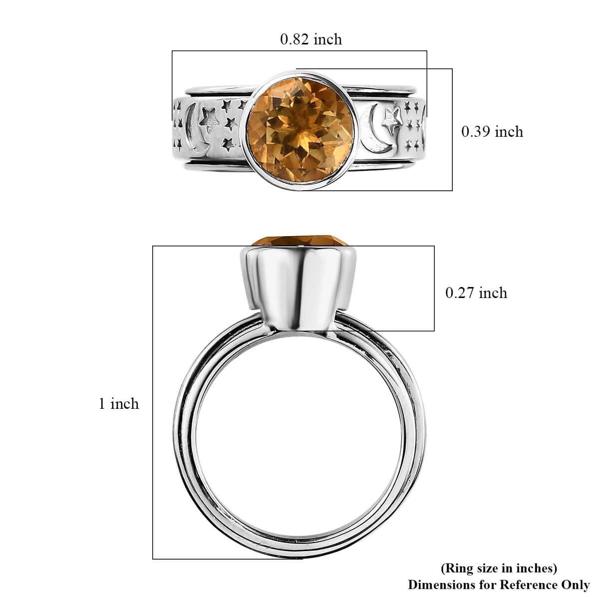 Brazilian Citrine Spinner Ring in Platinum Over Sterling Silver (Size 10.0) 1.85 ctw image number 5