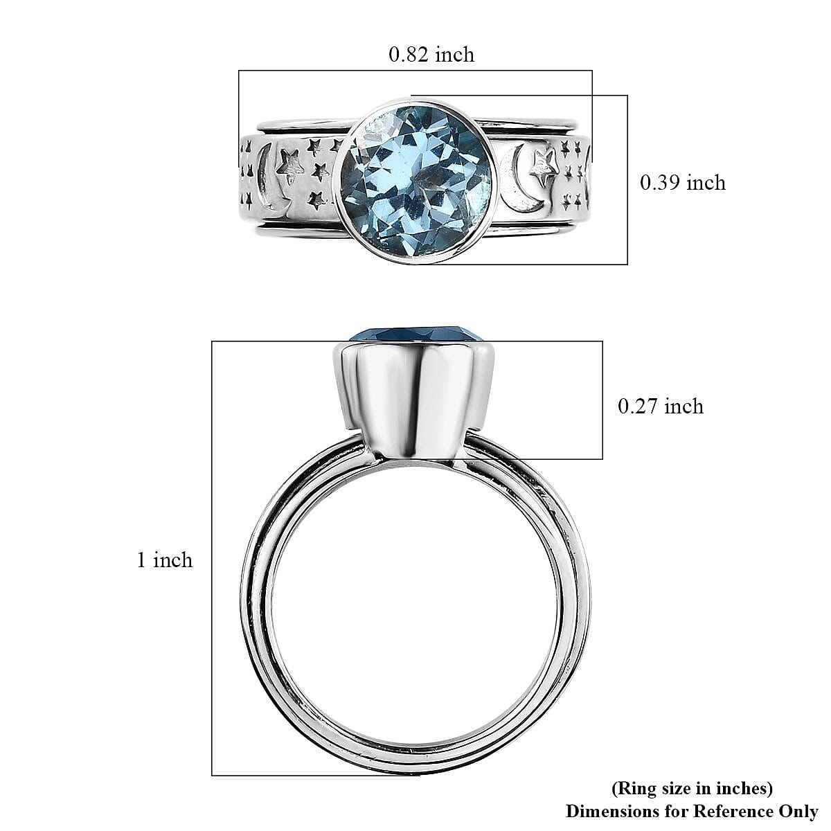 Sky Blue Topaz Spinner Ring in Platinum Over Sterling Silver (Size 6.0) 2.50 ctw image number 5