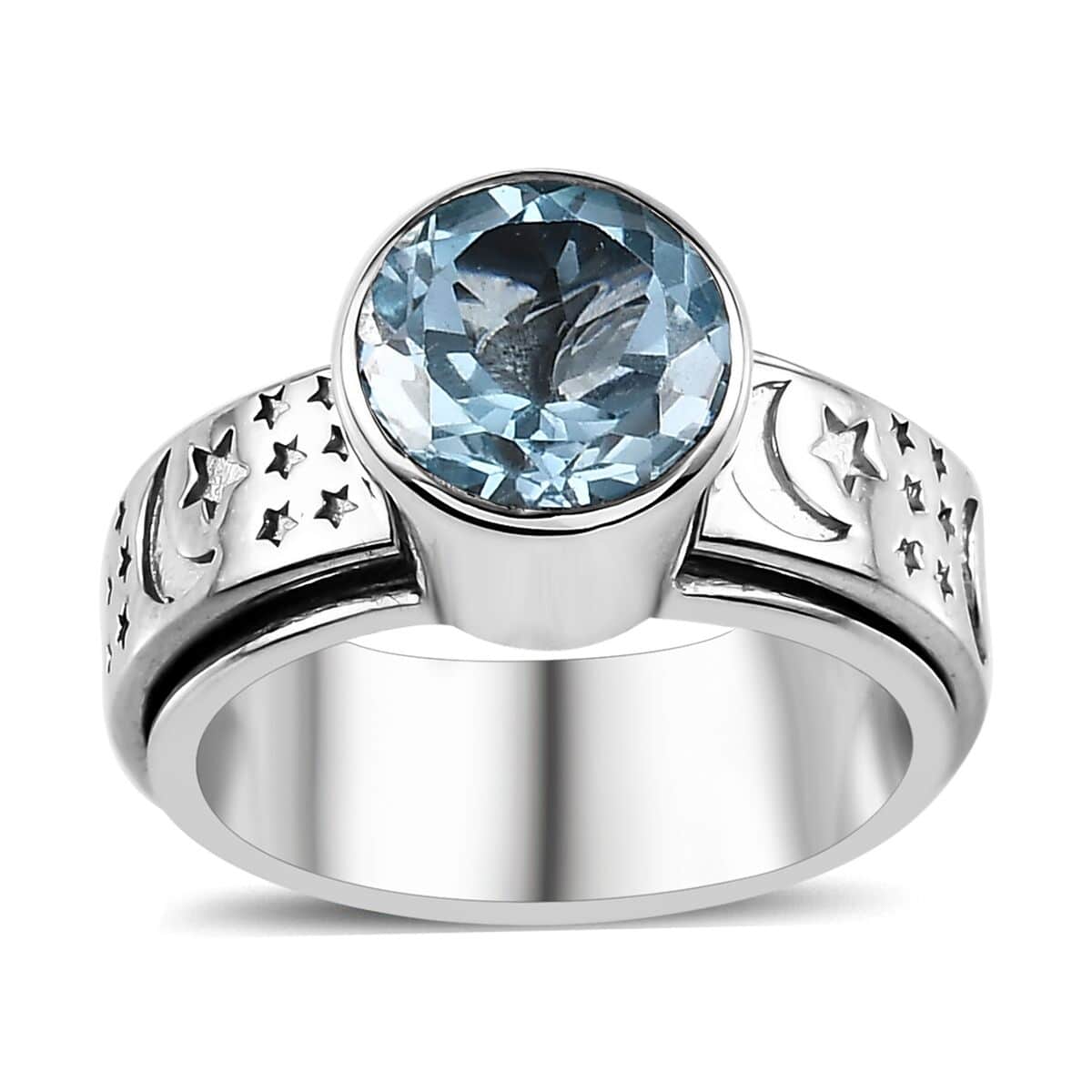 Sky Blue Topaz Spinner Ring in Platinum Over Sterling Silver (Size 8.0) 2.50 ctw image number 0
