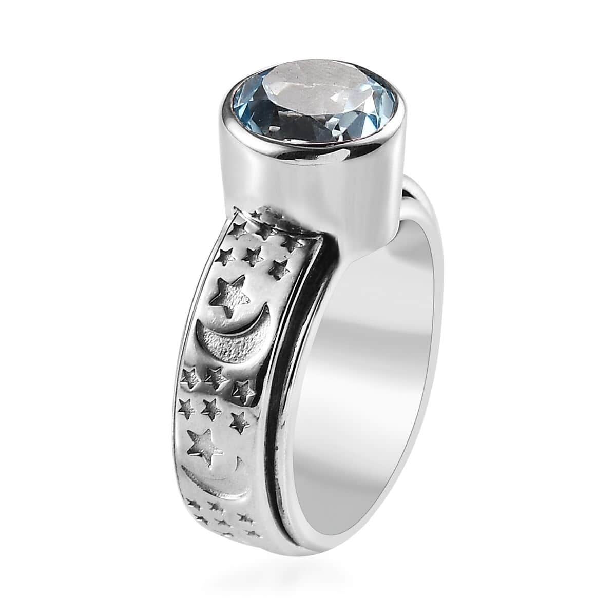 Sky Blue Topaz Spinner Ring in Platinum Over Sterling Silver (Size 8.0) 2.50 ctw image number 3