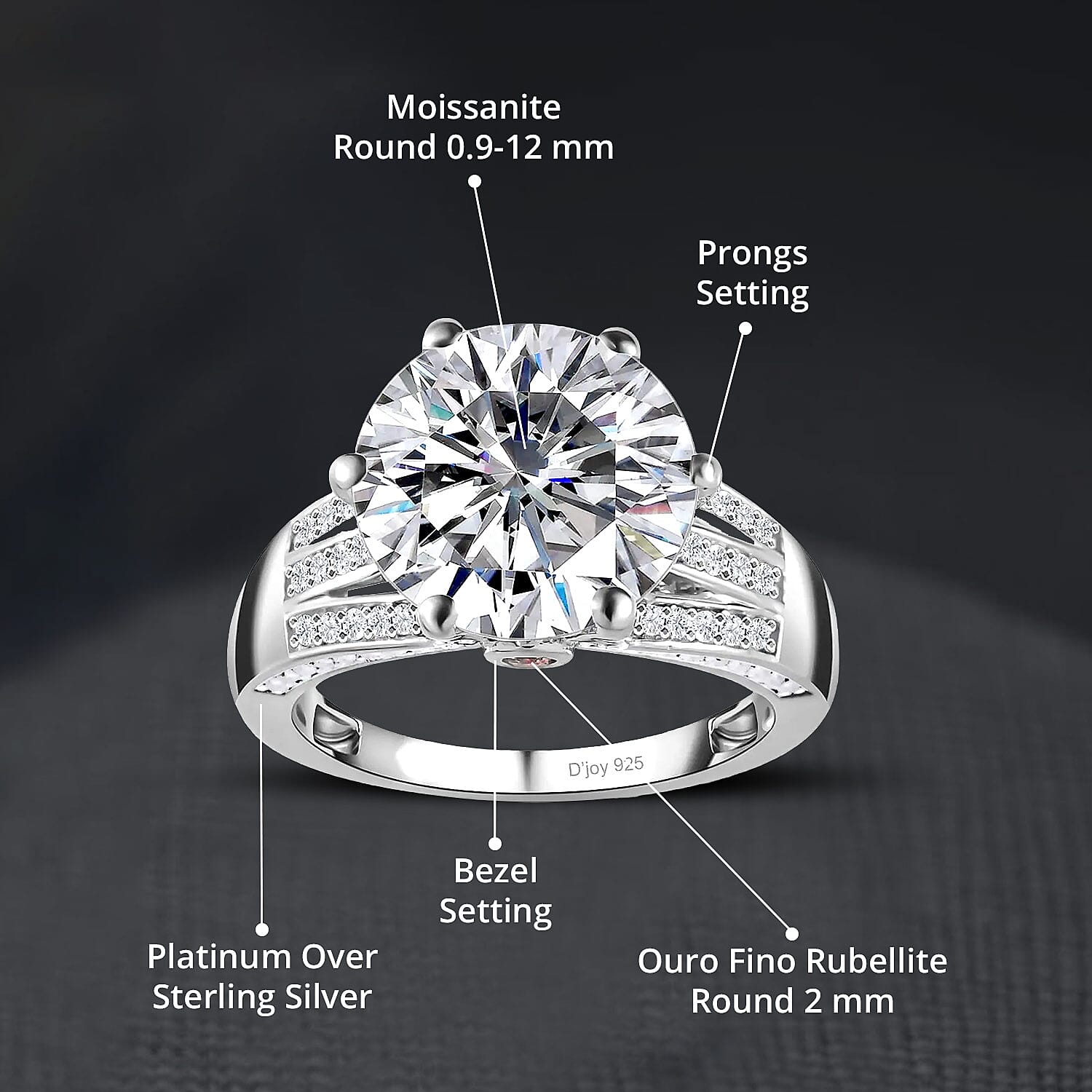 Moissanite and Ouro Fino Rubellite 6.60 ctw Princess Crown Ring in Platinum Over Sterling Silver (Size 7.0)