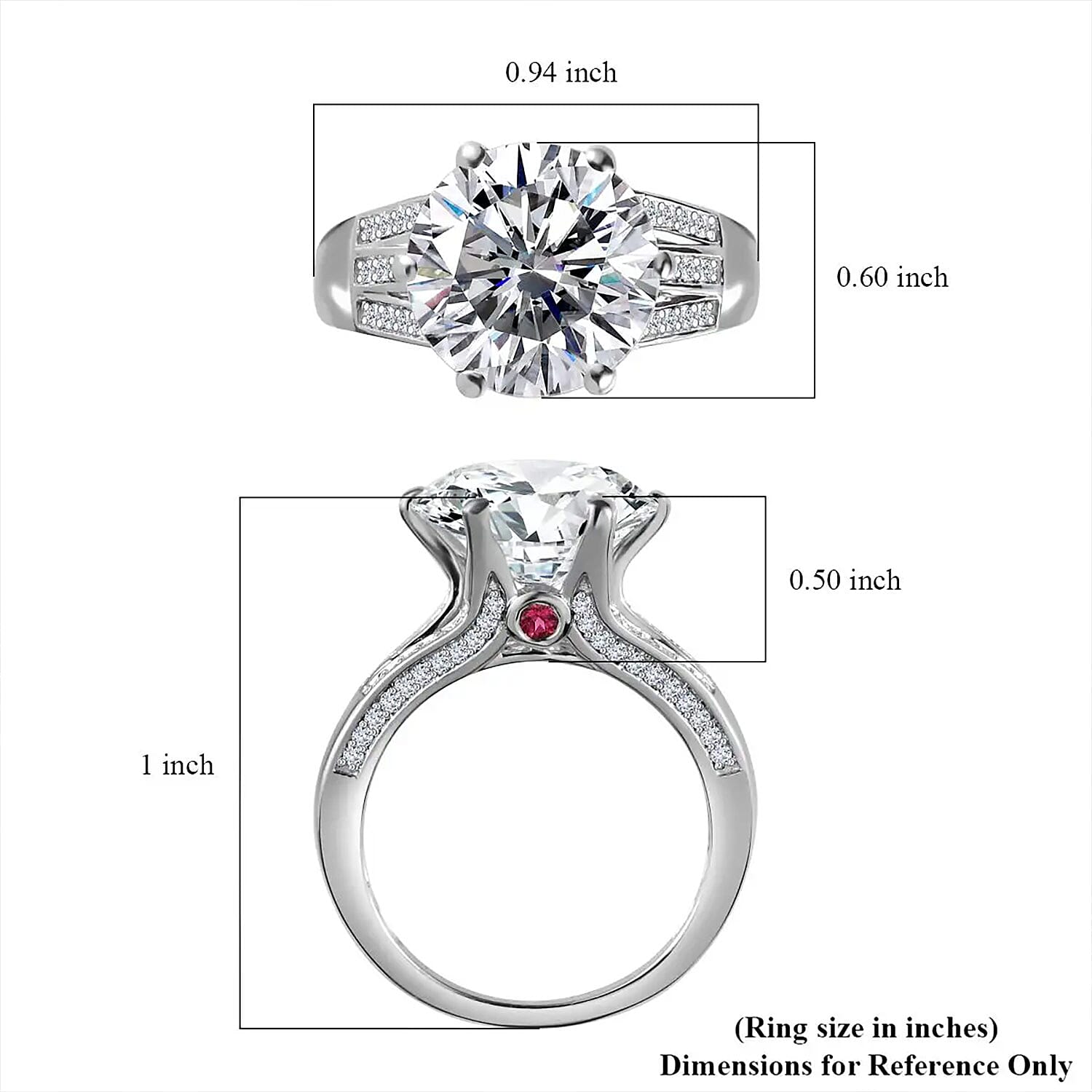 Moissanite and Ouro Fino Rubellite 6.60 ctw Princess Crown Ring in Platinum Over Sterling Silver (Size 7.0)